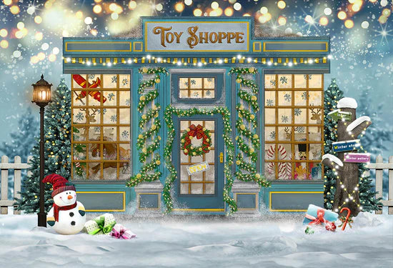 Avezano Christmas Toy Shop 2 pcs Set Backdrop