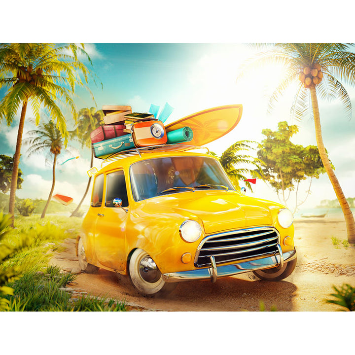 Avezano The Yellow Car On The Beach In Summer Photography Backdrop-AVEZANO