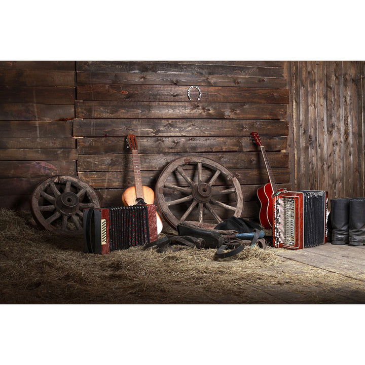 Avezano A Warehouse Full Of Clutter With Wood Door Backdrop For Photography-AVEZANO