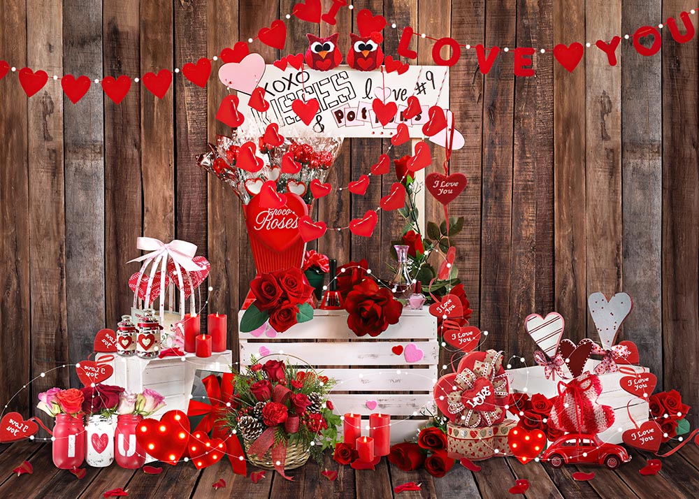 Avezano Wooden Wall Background Red Roses Valentine'S Day Theme Photogr