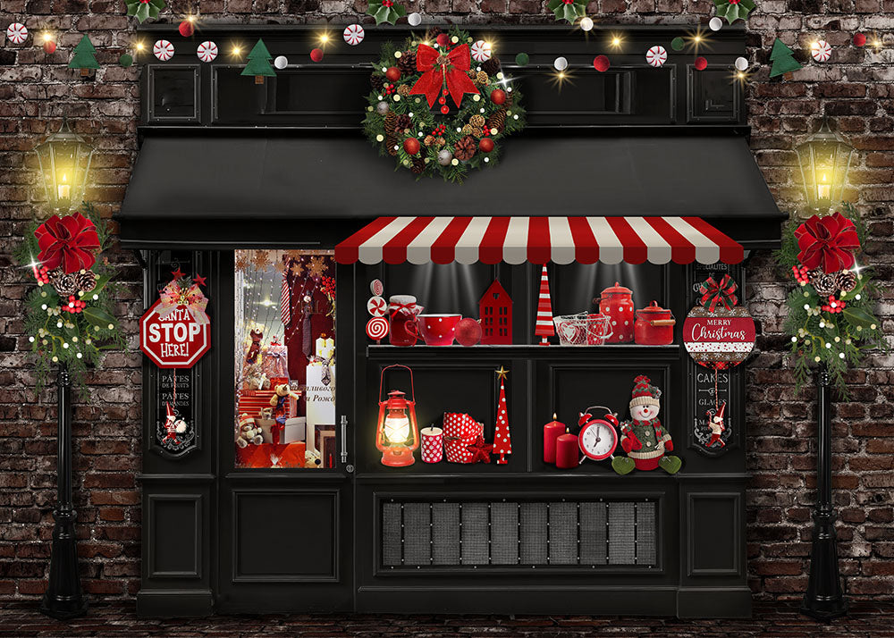 Avezano Christmas Black Shop Theme Backdrop for Photography holiday