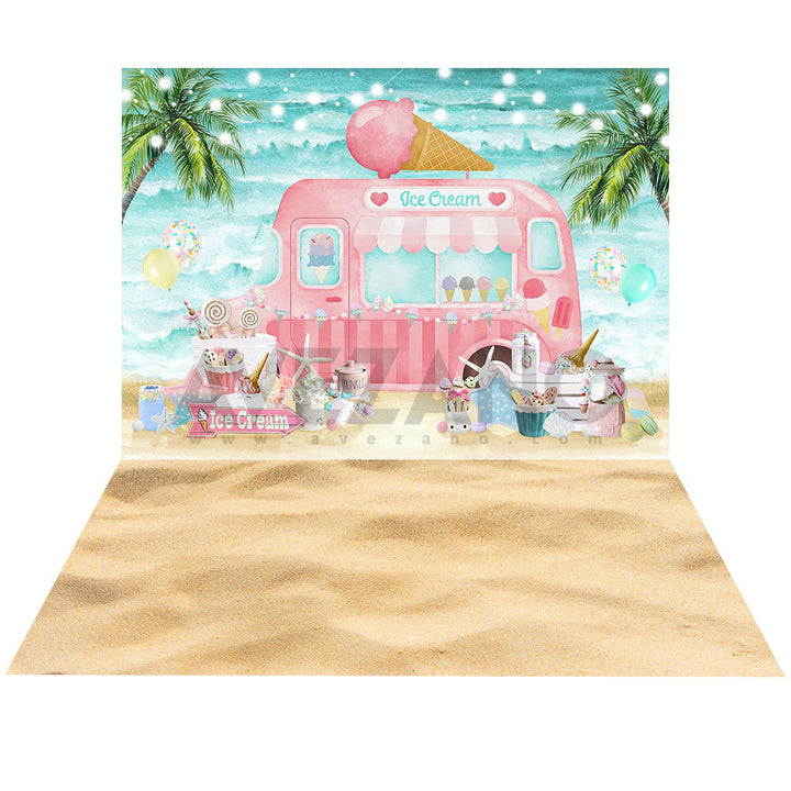 Avezano Seaside Ice Cream Food Truck 2 pcs Set Backdrop-AVEZANO