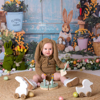 Avezano Easter Blue Wooden Door and Rabbit Photography Backdrop-AVEZANO