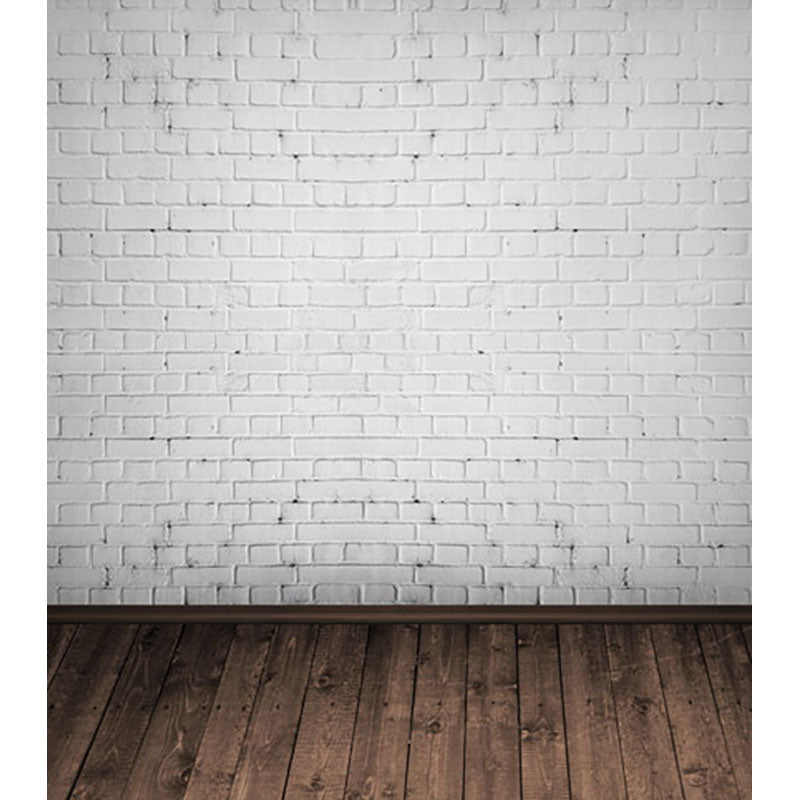 Avezano White Brick Wall Texture Backdrop With Vertical Version Wood Floor For Photography-AVEZANO