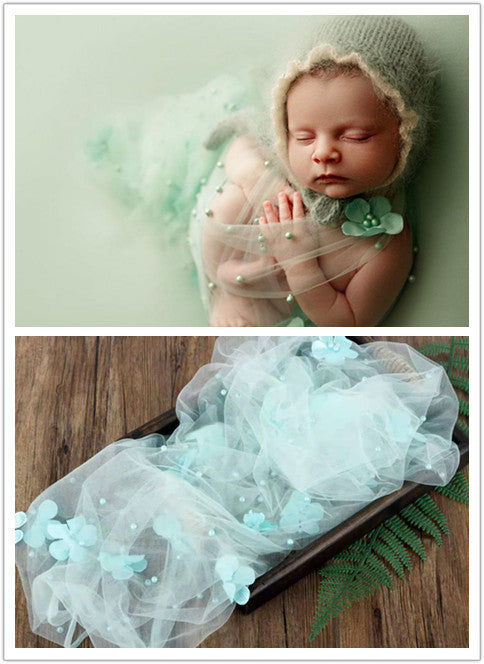 Avezano Newborn Floral Pearl Mesh Wrap Photography Props