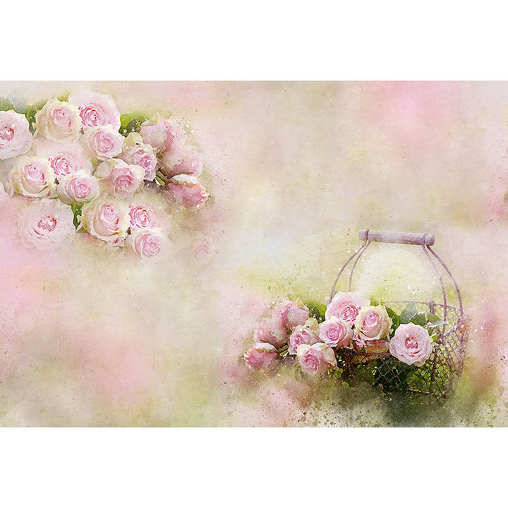 Avezano Pink Rose With Basket Floral Backdrop For Photography-AVEZANO