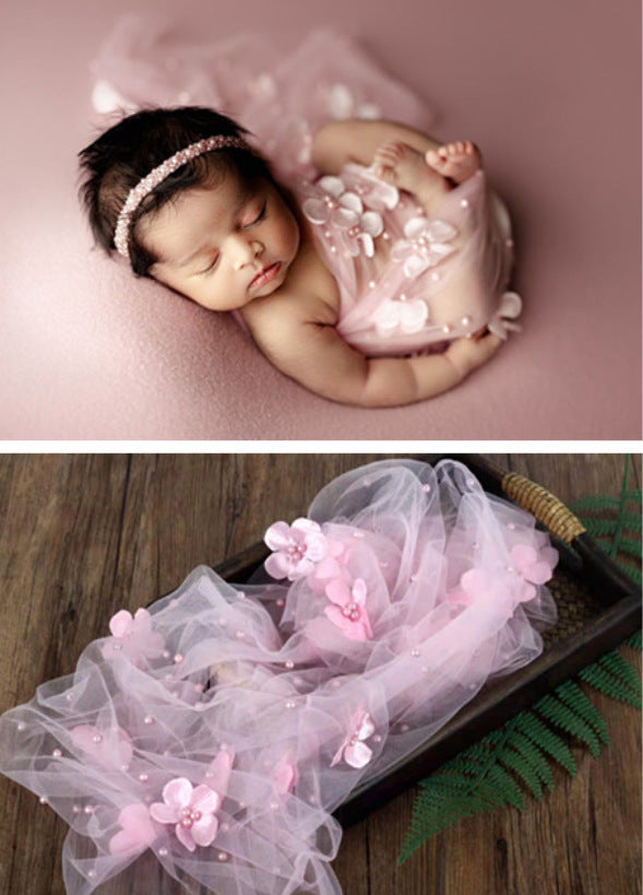 Avezano Newborn Floral Pearl Mesh Wrap Photography Props