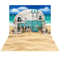 Avezano Summer Sea Beach Scene Photography 2 pcs Set Backdrop-AVEZANO