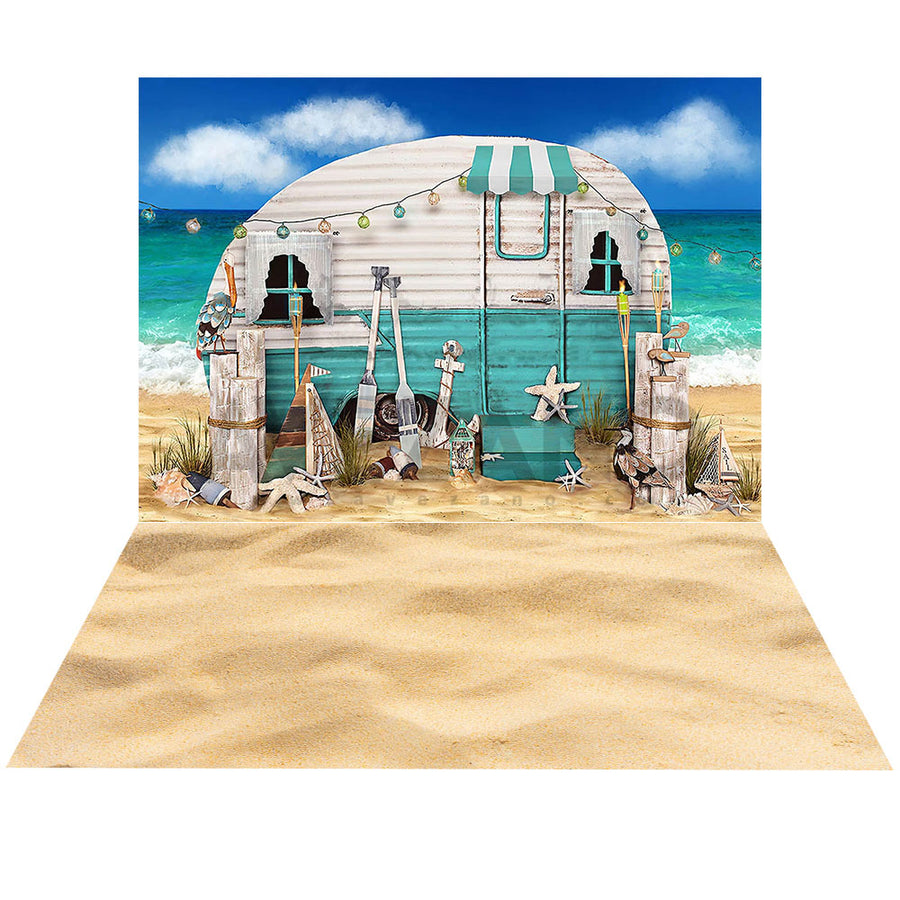 Avezano Summer Sea Beach Scene Photography 2 pcs Set Backdrop-AVEZANO