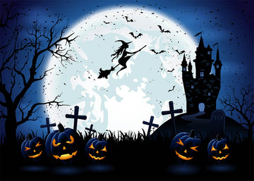 Avezano Witch Under The Full Moon Halloween Photography Backdrop-AVEZANO