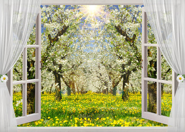 Avezano Window View With Curtains Photography Backdrop-AVEZANO