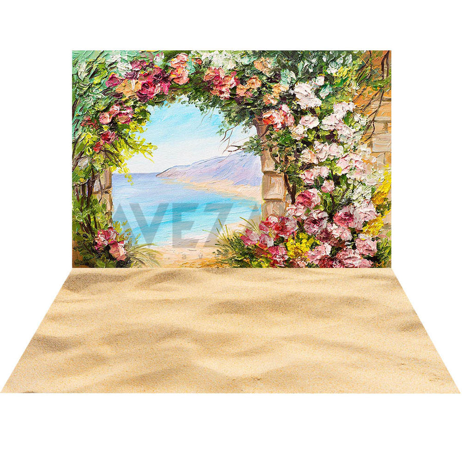 Avezano Oil Painting Rose Wall Photography 2 pcs Set Backdrop-AVEZANO