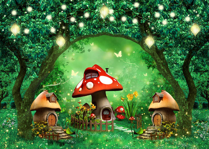 Avezano Mushroom House Under the Woods Spring Photography Backdrop-AVEZANO