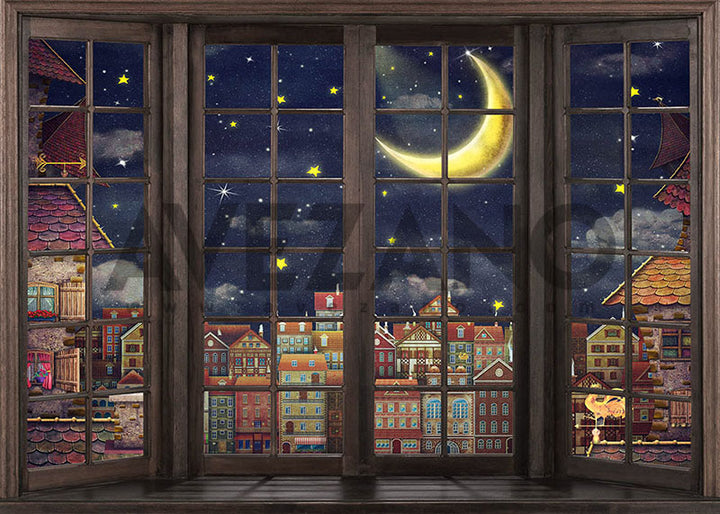 Avezano Summer Town Moon Night Photography Backdrop For Children-AVEZANO