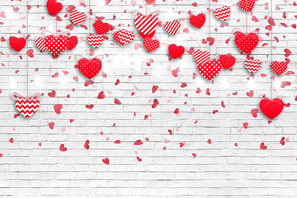 Avezano White Brick Wall & Pink Love Pattern Valentine&