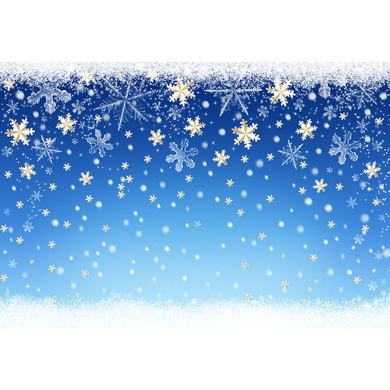 Avezano Gold Snowflake And Blue Bokeh Photography Backdrop-AVEZANO