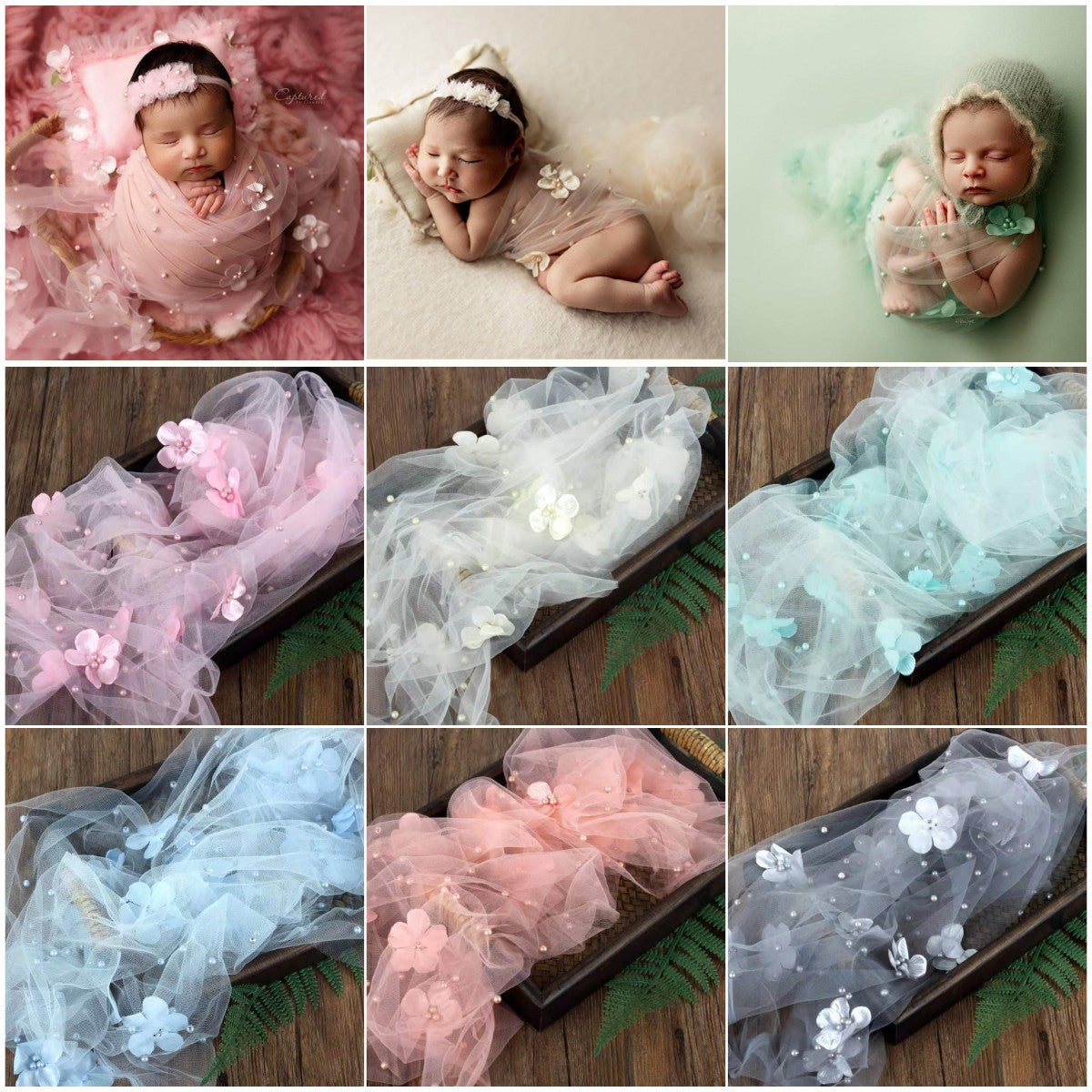 Avezano Newborn Floral Pearl Mesh Wrap Photography Props